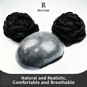 Rambut Palsu Pria Berkualitas Tinggi Ultra Tipis Kulit Tipis 0.02-0.12mm Rambut Remy Toupee Wig Super Tipis Alas PU Ekstensi Rambut Wig Pria - Product Image 2