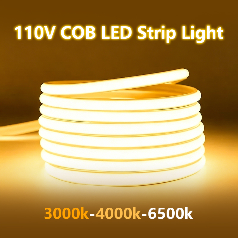 110V COB LED Strip Light, Ambient Light, Outdoor Waterproof Flexible Silicone LED Rope Light