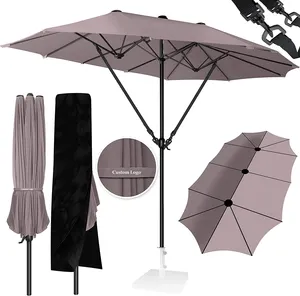 Matahari Aluminium ukuran besar, tahan angin kanopi ganda payung ganda dengan penutup tangan engkol taman teras pasar payung komersial/