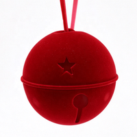 Ornement de Noël en plastique floqué de 100 mm |   Décoration suspendue en forme de cloche au toucher velours pour arbre de Noël