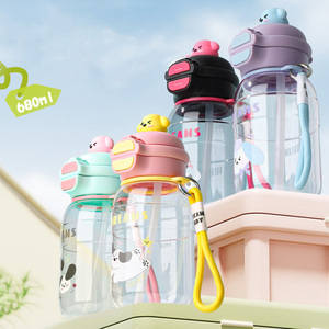 ขวดน้ำสำหรับเด็ก680มล. พร้อมหลอดดูดแก้วดื่มสองชั้นสำหรับโรงเรียน/บ้านแก้วการ์ตูนกันรั่วถ้วยแบบพกพา - Product Image 2