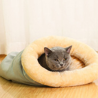 Sac de couchage pour chat, enveloppant, amovible et lavable, couette pour chat toutes saisons, lit pour animaux tout-en-un, lavable en machine