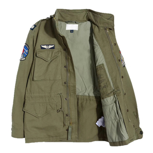 OEM Retro Men's American Green Classic Field <strong>Jacket</strong> M65 <strong>Herringbone</strong> Pattern Workwear Patch Twill <strong>Jacket</strong> - Product Image 3