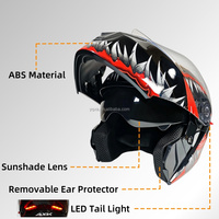Nouveau casque rabattable avec feu arrière LED matériau ABS moto double visière Flip et doublure amovible/lavable