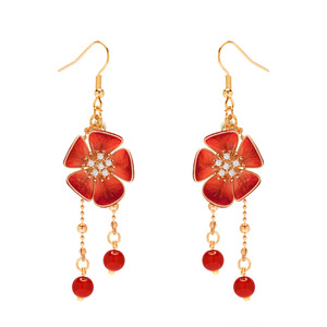 Boucles d'oreilles faites à la main en forme de fleur de velours, boucles d'oreilles à pompons, boucles d'oreilles à clous rouges, aiguilles en argent S925, patrimoine culturel immatériel - Product Image 5