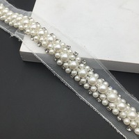Garnitures de couture en dentelle perlée avec strass pour robe de mariée, rouleaux de garniture en dentelle perlée 3D blanche avec chatons sertis