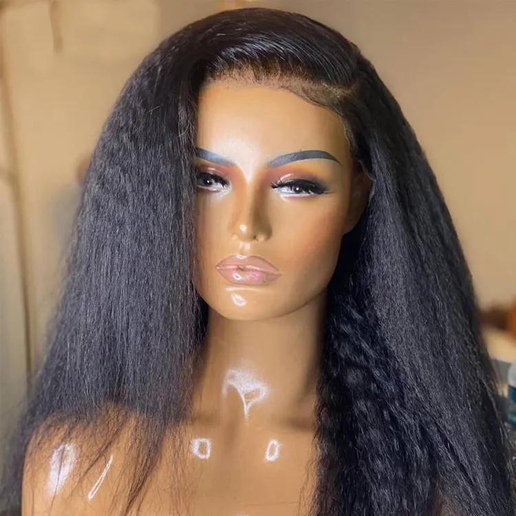 Good Quality Natural Looking 18 Inch Hd Swiss Transparent Lace Front Wigs With Babyhair Yaki Straight Wig African American