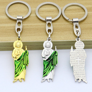 Llavero de San Judas con Esmalte Verde, Santo Patrón Católico de los Casos Desesperados, Regalo de Protección Religiosa - Product Image 1
