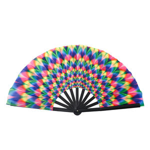 Abanico Plegable Grande de <span class=keywords><strong>13</strong></span> Pulgadas, Abanico Chino Japonés de Plástico Festivo con Brillo UV para Festivales de Música, Clubes, Fiestas, Bailes, Actuaciones, Graduaciones - Product Image 1