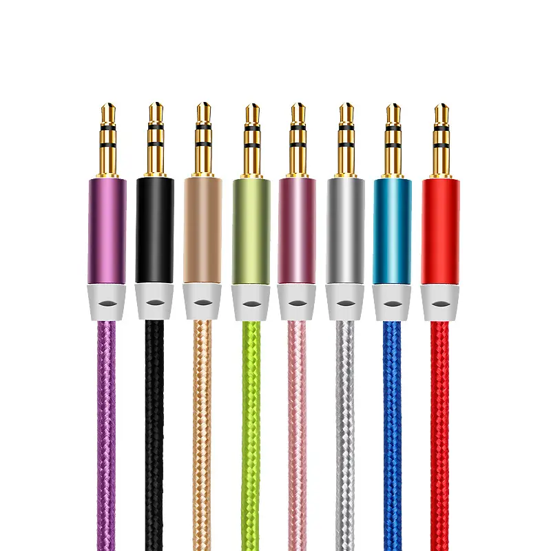 Cable de audio de nailon Jack de 3,5mm de fábrica, Cable auxiliar de coche estéreo macho a macho 3,5 para altavoz de auriculares de teléfono móvil de coche