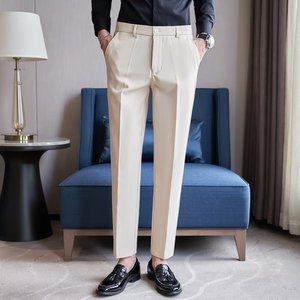 2026 New Men Slim Fit Stretch <strong>Wool</strong> Plain Dyed Formal Dress <strong>Pants</strong> Solid Color Versatile Straight Leg Trousers Office Weekend - Product Image 3