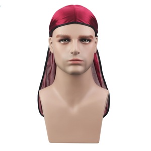 Nouveau rouge unisexe soyeux satin longue queue chapeau de pirate élastique cap la <span class=keywords><strong>chimiothérapie</strong></span> chapeau durag soyeux pour hommes - Product Image 4