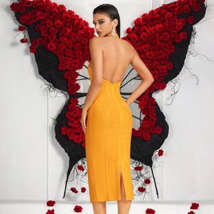 Abito Midi Fasciante Halter Senza Schienale con Corsetto e Reggiseno Imbottito, Senza Maniche, a Righe, Vita Alta, Elegante, Stile a Tubino, per Ballo di Fine Anno, Cocktail, Serate Formali - Product Image 5