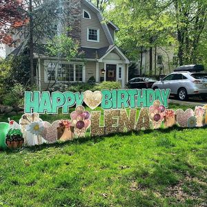 Custom Happy Birthday Decoration glitter Letters Yard Sign Corrugated Plastic With Stake