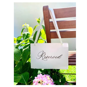 Segno di matrimonio riservato-cartello appeso con nastro di seta-bordo adornato carta fatta a mano - Product Image 1