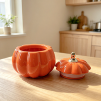 Pot à bougie en céramique 11,7*11,7*11,6 cm, pot de rangement en forme de citrouille orange, pot vide en verre pour bougie d'aromathérapie, vente en gros
