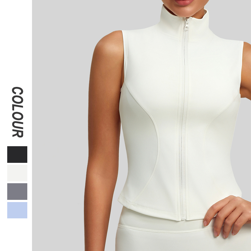 Women's Sleeveless Full Zip Workout Vest Stand-up Collar High Stretch Slim Fit Athletic Top for Yoga Gym Running