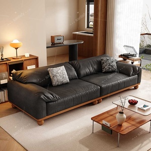Canapé en cuir inclinable de style moderne du milieu du siècle français pour salon, petit appartement, villa, hôtel, résistant aux griffes des chats - Product Image 2
