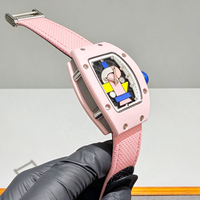 Montre de luxe en céramique rose avec un design géométrique et un affichage lumineux, série 07-01, montre mécanique automatique unisexe