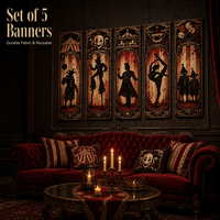 Lot de 5 Bannières de Clown d'Halloween Marque GASSER, Panneaux Suspendus Effrayants de Cirque 59x16, Décorations Gothiques pour Fêtes, Cosplay, Porte d'Entrée