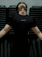 T-shirt de compression à manches courtes pour homme – Haut de fitness musculaire ultra-élastique – Coupe ajustée avec motif texturé pour la gym