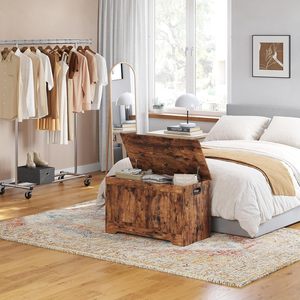 Boîte de rangement en bois DINZI LVJ avec couvercle rabattable et 2 charnières de sécurité, design vintage rustique, assemblage facile, brun rustique - Product Image 2