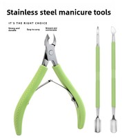 Kit de coupe-cuticules et repousse-cuticules en acier inoxydable avec manche vert antidérapant en silicone – Outils de manucure professionnels pour salon de beauté