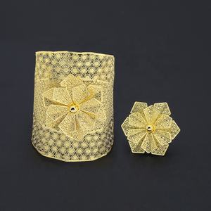 Juego de Joyería Brasileña de Lujo JXX, Chapado en Oro de 24K, Anillo de Compromiso y Brazalete de Estilo Africano, Gran Venta - Product Image 5