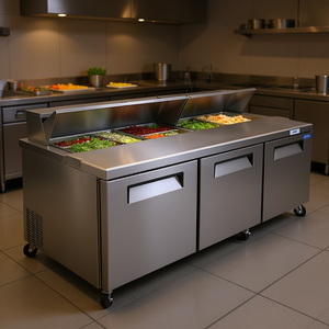 Table de préparation pour sandwichs et salades Orikool, réfrigération commerciale, 72 pouces, trois portes, stockage frigorifique pour usage en cuisine - Product Image 2