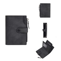 Dompet Pria Kulit PU Tipis Model Trifold dengan Resleting dan Kancing, Grosir