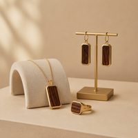 Ensemble de bijoux en acier inoxydable 316L de qualité supérieure avec incrustation de bois de séquoia, pendentif rectangulaire géométrique, collier, boucles d'oreilles et bague, vente en gros
