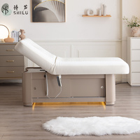 Nouvelle table de massage électrique ShiLu Factory en acier inoxydable moderne avec tête motorisée 1/2, mobilier de salon de beauté en cuir PU et bois