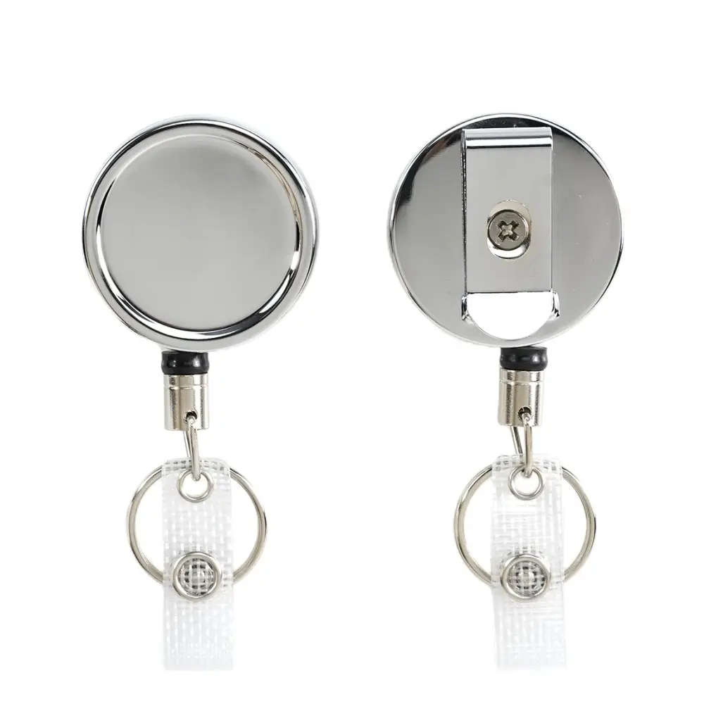 Bestom Silver Chrome Metal Retractable Heavy Duty ID Card Holder YoYo Badge Holder Reels