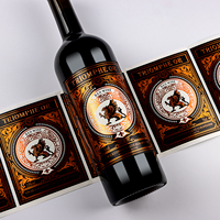 Étiquette de bouteille de vin personnalisable en vinyle, impression holographique 3D gaufrée, résistante à l'huile et à l'humidité, avec dorure à chaud de luxe haut de gamme