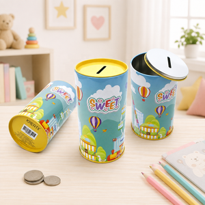 Custom Printed Round <b>Tin</b> Piggy Bank Kids Coin Saving Money Box Cartoon Pattern Tinplate Can Children Gift Money Storage <b>Tin</b> Can - Product Image 1