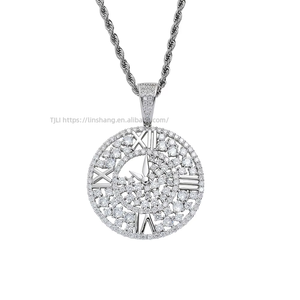 <b>Clock</b> pendant, hip hop jewelry, copper inlaid zircon personalized hollow disc, <b>clock</b> dial pendant chain. - Product Image 5