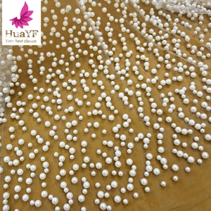 Hy1796 Pháp Trắng Chất Lượng Cao Ngọc Trai Chỉ Đính Cườm Ren Đám Cưới Váy Cưới Độ Màu Mật Độ Hiệu ứng Bán Buôn Châu Phi - Product Image 3