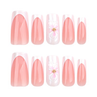 Faux ongles de style français, demi-couverture, revêtement floral 3D, art des ongles rectangulaires, faux ongles en gros