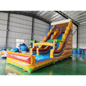 Toboggan aquatique gonflable géant à thème volcan tropical, grand toboggan aquatique double piste pour enfants, location commerciale pour <span class=keywords><strong>parc</strong></span> aquatique <span class=keywords><strong>d</strong></span>'été - Product Image 1