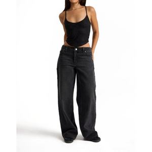Jeans décontractés pour femmes de haute qualité OEM, coupe basse, coupe décontractée, jeans noirs lavés - Product Image 2