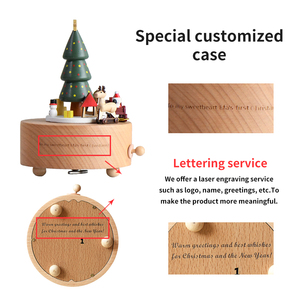 Mini cajas musicales redondas giratorias de oso bonito de madera Pure Melody con logotipo personalizado - Product Image 3