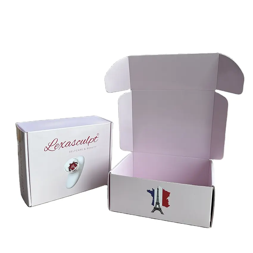 Biểu tượng tùy chỉnh in màu hồng sóng vận chuyển hộp mỹ phẩm Bao bì hộp bưu phẩm với biểu tượng tùy chỉnh