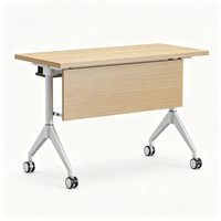 Table de formation pliable en gros avec cadre triangulaire à grain de bois, roues verrouillables pour bureau, salle de classe et conférence