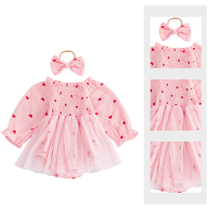 Vestiti per neonati vestiti per neonati di alta qualità vestiti da neonato manica lunga girocollo rosso abito a cuore per le ragazze per bambini - Product Image 2