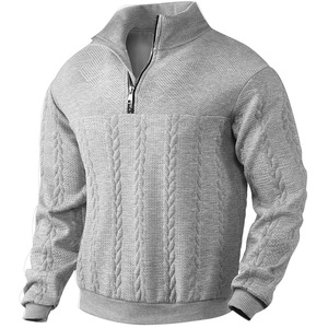 Sudadera de punto retro para hombre con cuello alto y cremallera, manga larga, informal, para exteriores, con función antipilling - Product Image 5