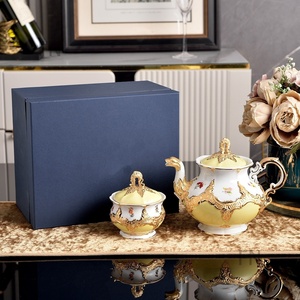 Luxurious Nordic-style tableware set with golden sugar container and teapot, suitable for gift-giving. - Product Image 1