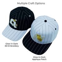 Topi Snapback 5 Panel Kain Twill Bergaris dengan Gesper yang Dapat Disesuaikan, Logo Menyala dalam Gelap, Topi Baseball Custom