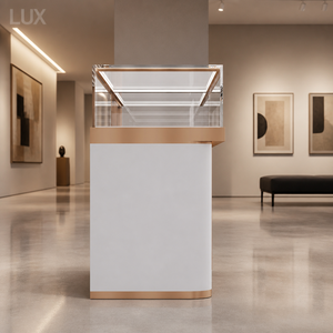 Vitrine à bijoux en verre de luxe avec acier inoxydable et bois, logo personnalisé, serrure OEM/ODM, design moderne - Product Image 2