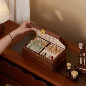 Estuche de Almacenamiento de Joyas de Madera de Nogal Personalizado de Fábrica Moderna, OEM ODM, con Interior de Terciopelo, Gran Capacidad, para Mujer - Product Image 3