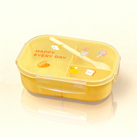 Boîte à bento en plastique durable A11, résistante aux fuites, 3 compartiments, réchauffable, de qualité alimentaire, avec couvercle et cuillère